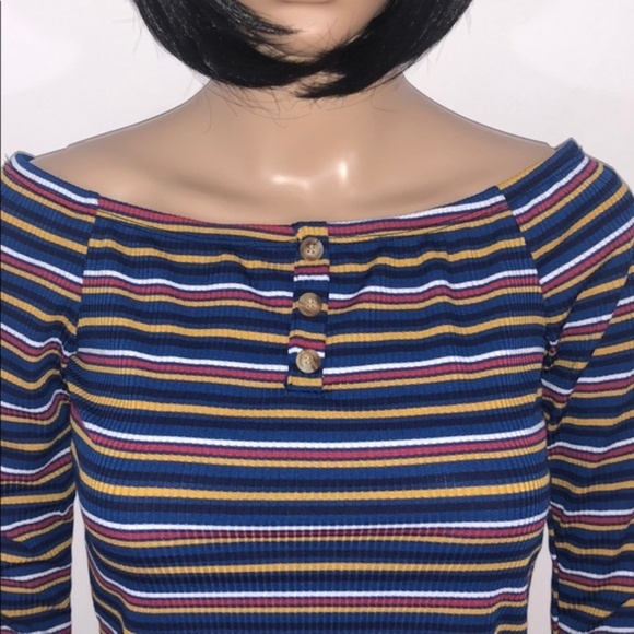 New No Comment Long Sleeve Striped Crop Top - Picture 3 of 12